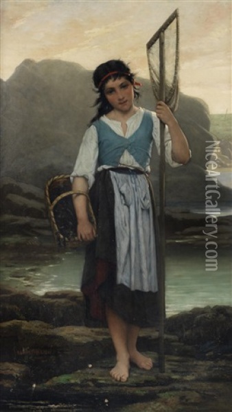 The Mussel Gatherer Oil Painting - Alfred Guillou