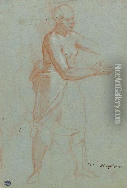 Une Femme Drapee, Les Seins Nus, Les Bras Etendus Oil Painting - Bartolomeo Cesi
