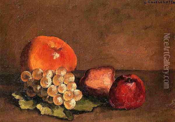 Peaches Apples And Grapes On A Vine Leaf Oil Painting - Gustave Caillebotte