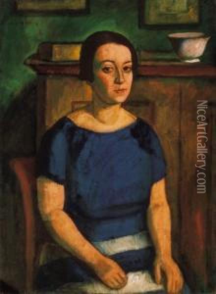 Girl In A Blue Dress Oil Painting - Dezso Czigany