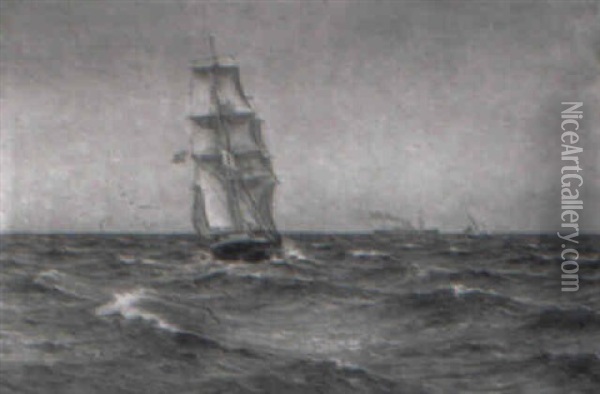 Marine Med Skibe Pa Havet Oil Painting - Vilhelm Karl Ferdinand Arnesen