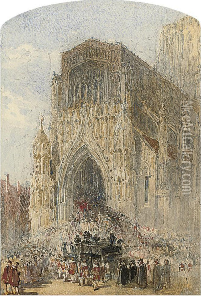 A Funeral Cortege Entering Westminster Abbey, London Oil Painting - George Haydock Dodgson