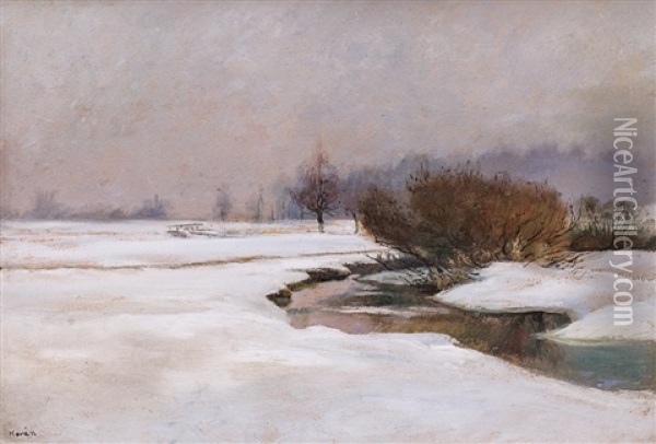 Potok V Zime Oil Painting - Frantisek Kavan