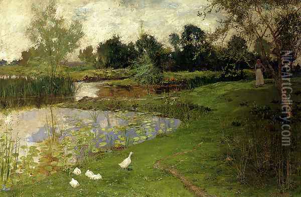 By The Pond Oil Painting - John G. Sowerby