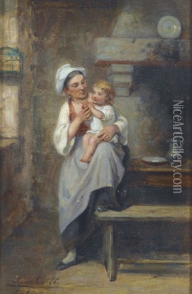 Kucheninterieur Mit Mutter Und Kind Oil Painting - Leon Emile Caille