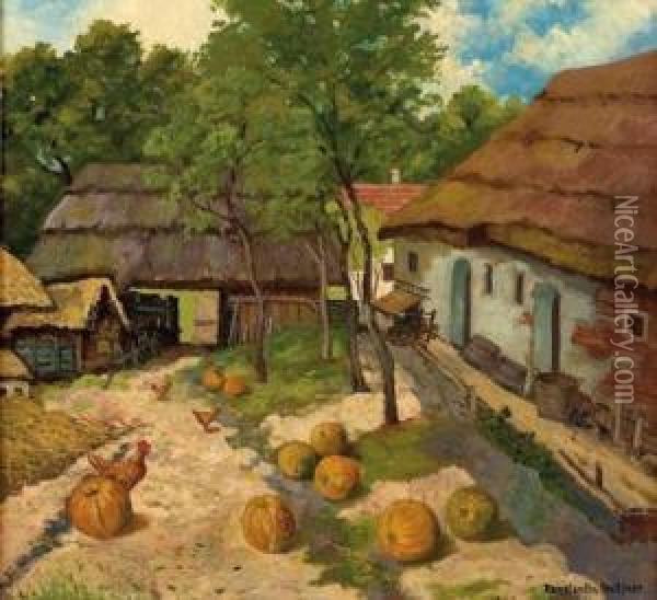 Bauernhof Im Burgenlandischen Lockenhaus Oil Painting - Konstantin Stoitzner