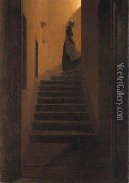 Caroline Auf Der Treppe (caroline On The Stair) Oil Painting - Caspar David Friedrich