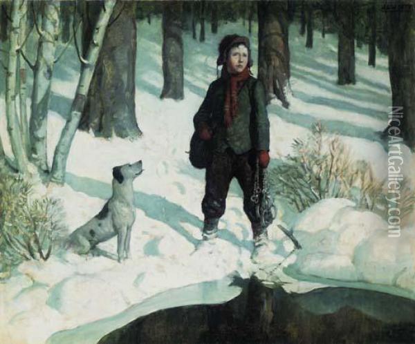 The Boyhood Of C.a. Lindbergh Yields Many Clues To His Personality As A Man Oil Painting - Newell Convers Wyeth