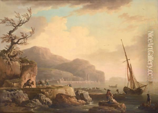 Vue D'Un Port Mediterraneen Oil Painting - Vernet Claude Joseph