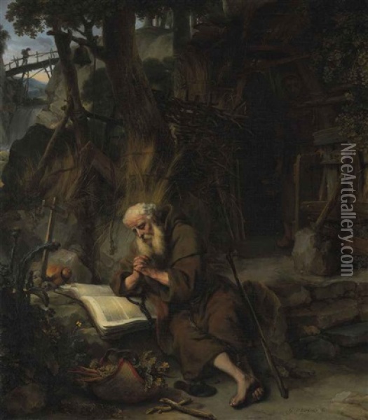 A Hermit Praying Oil Painting - Gerbrand Van Den Eeckhout