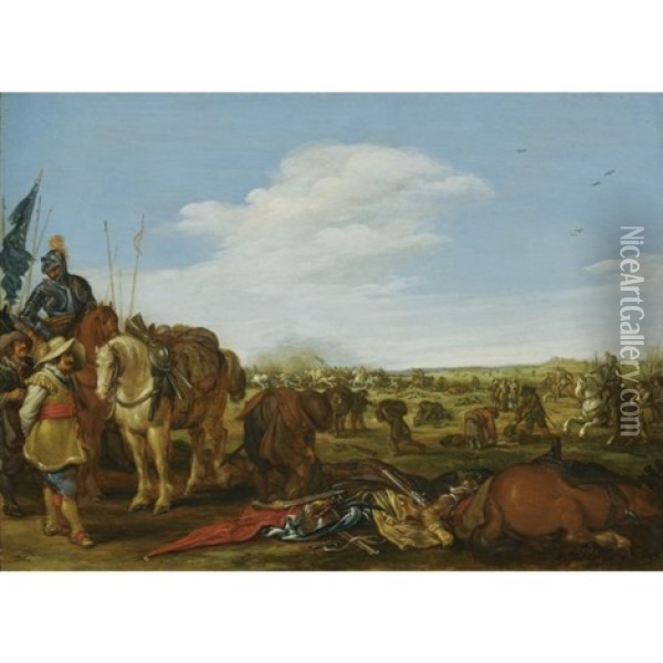 Cavaliers Surveying The Aftermath Of A Battle Oil Painting - Jan de Martszen the Younger