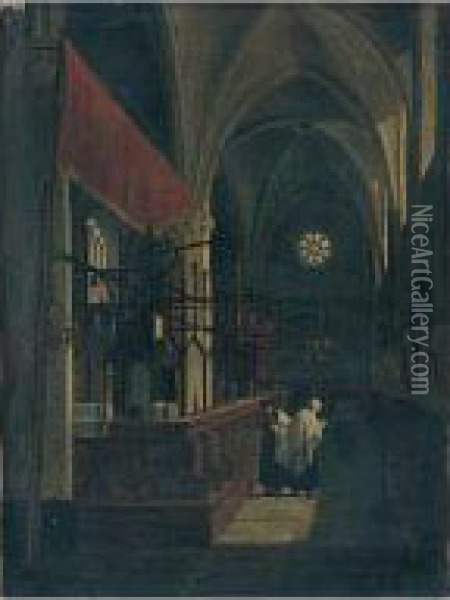 Die Alte Synagogue In Prag Oil Painting - Emile Pierre J. De Cauwer