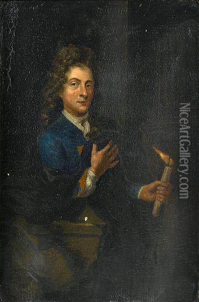 A Self-portrait Of The Artist Holding A Candle Oil Painting - Godfried Schalcken