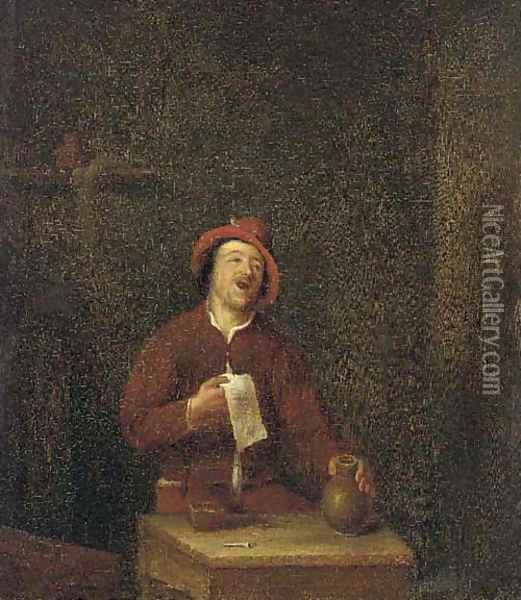 A peasant carousing in an interior Oil Painting - Pieter Harmansz Verelst