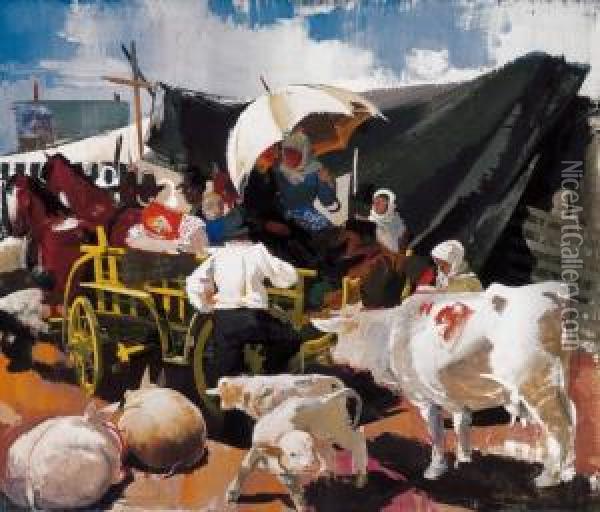 Market - Place Oil Painting - Vilmos Aba-Novak