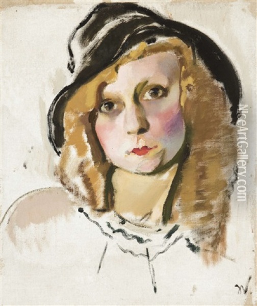 Young Woman With A Hat Oil Painting - Jean Van Den Eeckhoudt