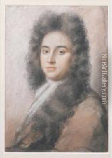 Portrait Of A Gentleman In Full Long Wig Wearing A White Cravat Oil Painting - Henry Tilson