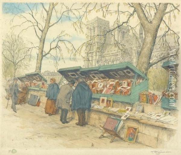[selling Wares Along The Seine]; Bogainistes, Printemps; Quai De Latournelle Oil Painting - Tavik Frantisek Simon
