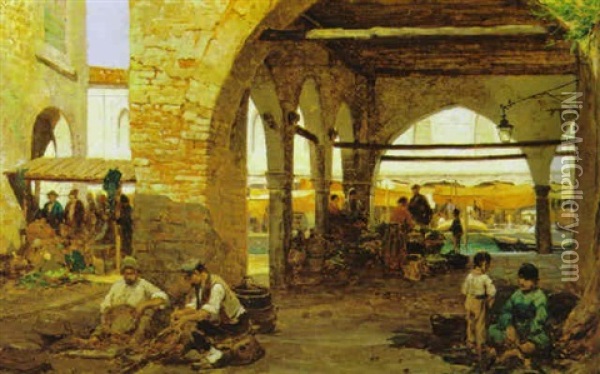 Markt In Venedig Oil Painting - Alois Schoenn