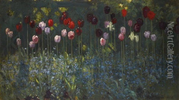 Tulips And Forget-me-nots Oil Painting - Patrick William Adam