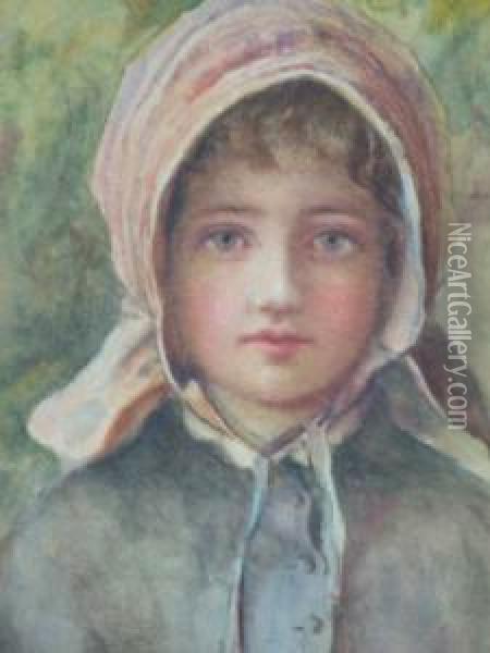 Rsa, -- 'the Pink Bonnet'; 
Watercolour, Signed With Monogram And Dated Indistinctly, 23x16cm Oil Painting - Tom Scott
