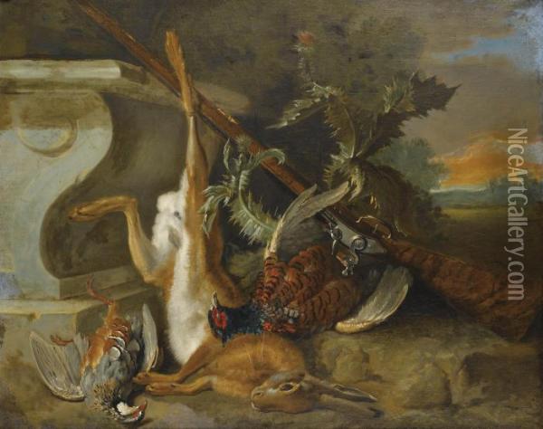 Jean-baptiste Oudry And Studio;;
 Hunting Still Life With A Hare, Partridges And Pheasants ; Oil On 
Canvas Oil Painting - Jean-Baptiste Oudry
