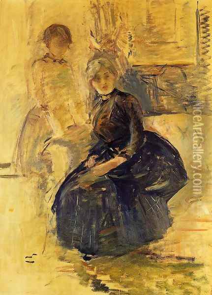 Self Portrait With Julie (study) Oil Painting - Berthe Morisot