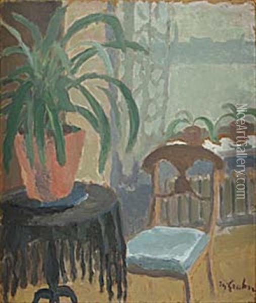 Interior Med Clivia Oil Painting - Hjalmar Grahn