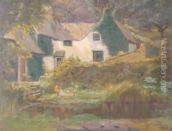 A Cottage By A River Oil Painting - Augustus William Enness