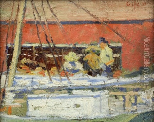 Figures By A Boat Oil Painting - Selden Connor Gile