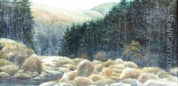 Romantische Darstellung Einer Weiten Felslandschaft Oil Painting - W. Meyer Cussel