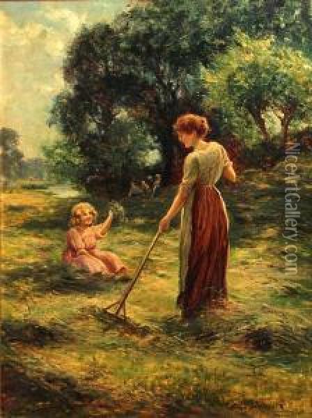 In The Hay Field Oil Painting - Ernst Walbourn