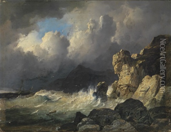 Sturmische Meereskuste Oil Painting - Remigius Adrianus van Haanen