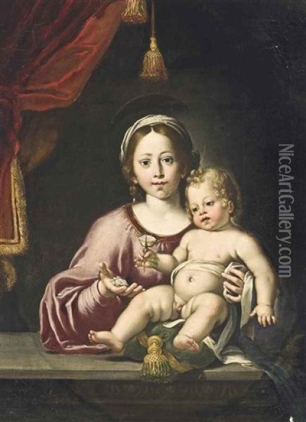 The Madonna Della Rosa Oil Painting - Domenico Zampieri (Il Domenichino)