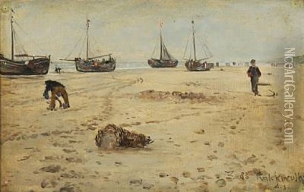 Coastal Scene With Fishing Boats On The Beach Of Friesland Oil Painting - Karl Walter Leopold von Kalckreuth