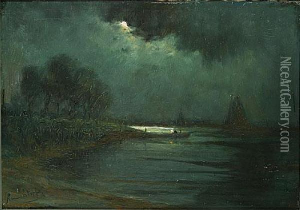 Zeegezicht Bij Valavond. Oil Painting - Romain Steppe