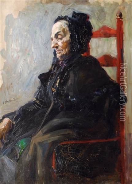 Woman Sitting In A Red Chair Oil Painting - August Heitmueller