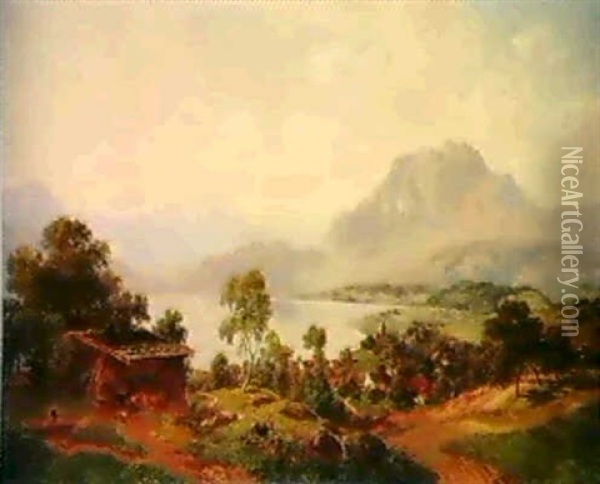 Blick Auf Meggen, Die Vierwaldstattersee Und Pilatus Oil Painting - Joseph Nikolaus Butler
