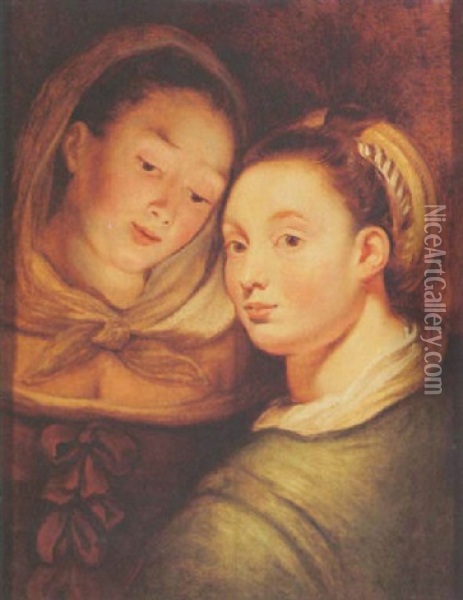 A Portrait Of Two Young Ladies Oil Painting - Jacob Jordaens