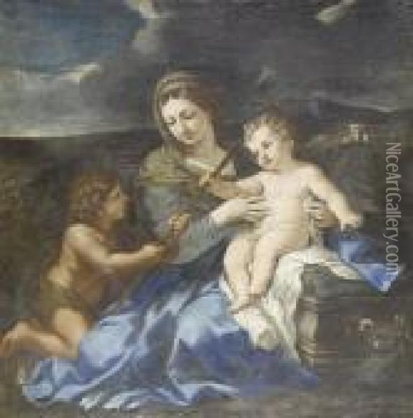 The Virgin And Child With The Infant Saintjohn The Baptist Oil Painting - Pietro Da Cortona (Barrettini)