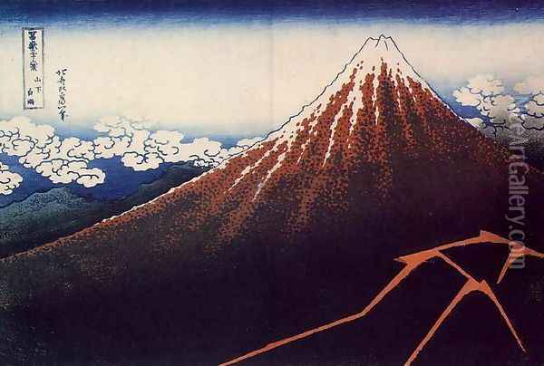 Thunderstorm at the foot of the mountain Oil Painting - Katsushika Hokusai