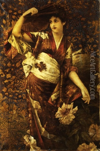 Junge Frau Im Kimono Mit Facher Oil Painting - Franz Schier