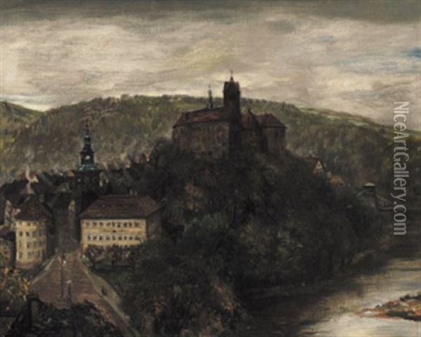 Kleinstadt Mit Burg Und Fluss Oil Painting - Walter Ditz