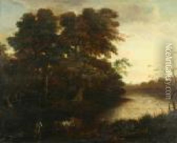 Bend In The River Oil Painting - Adam Pynacker
