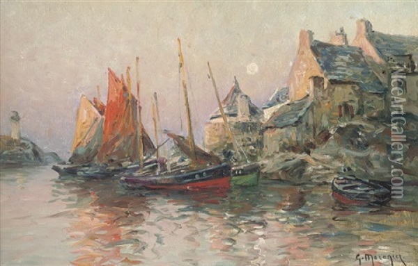 Dans Le Petit Port (+ A Harbour At Dusk, Irgr; 2 Works) Oil Painting - Georges Philibert Charles Maroniez