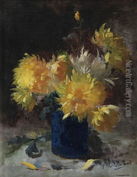 Still Life With Chrysanthemums Oil Painting - Frans Mortelmans