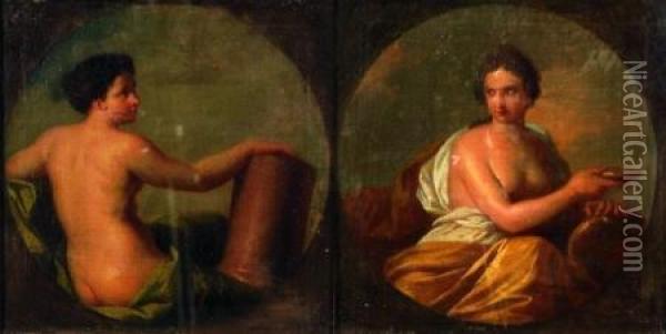 Kauffmann Lot Of Two Allegorical Figures Oil Painting - Angelica Kauffmann