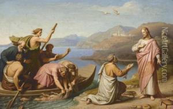 Der Fischfang Des Petrus. Oil Painting - Johann von Schraudolph