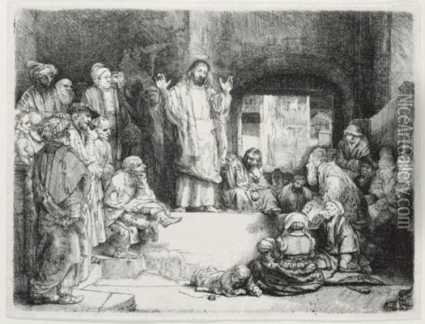Christ Preaching, ('la Petite Tombe') (b., Holl. 67; H. 256; Bb. 52-2) Oil Painting - Rembrandt Van Rijn