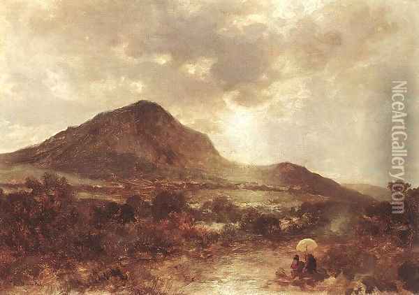 Landscape with Mountain 1870s Oil Painting - Pal Bohm